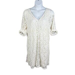Torrid 2X NWT Womens White Lace Overlay Button-Front Shirt Dress Roll Tab Sleeve